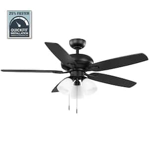 Rockport II 52 in. Indoor Matte Black LED Ceiling Fan with Light kit, Downrod and Reversible Blades Included