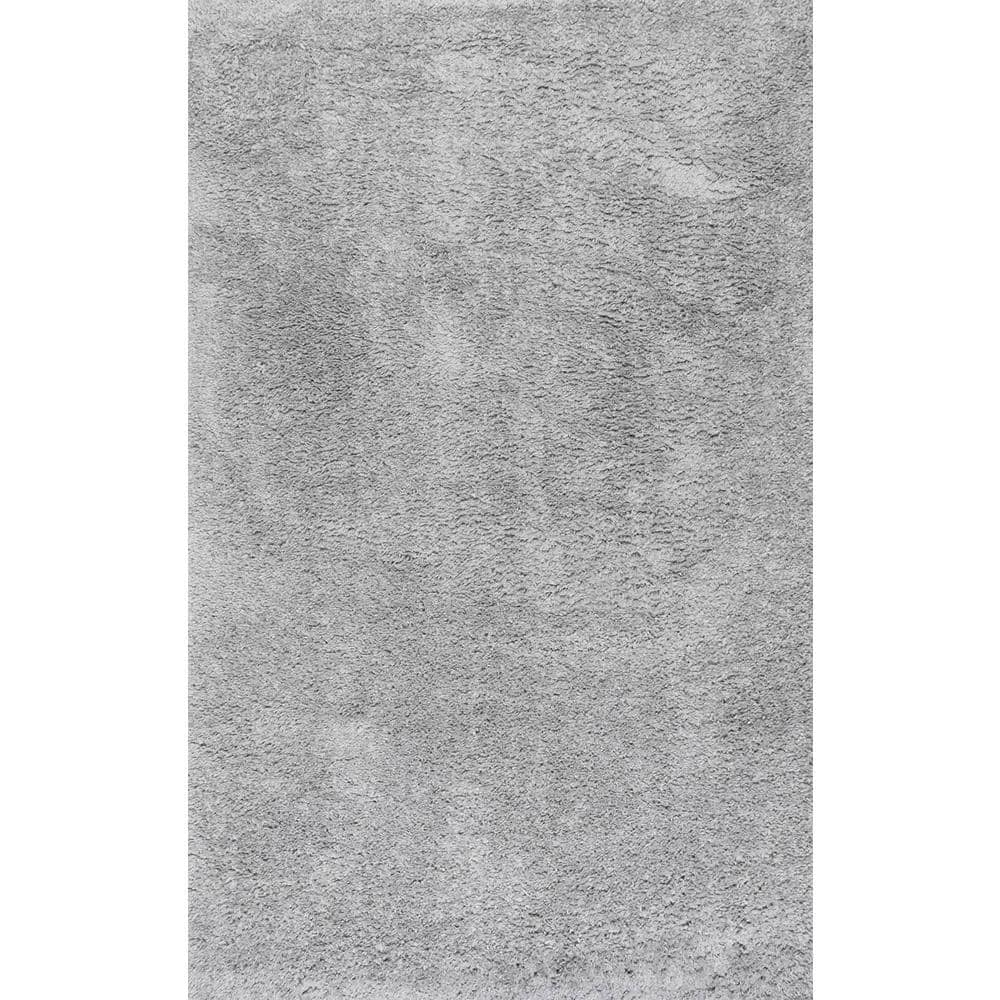 Luxurious Gray Solid Shag Synthetic Area Rug 4' x 6'