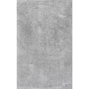 Kara Solid Shag Gray 7 ft. 10 in. x 10 ft. 10 in. Area Rug