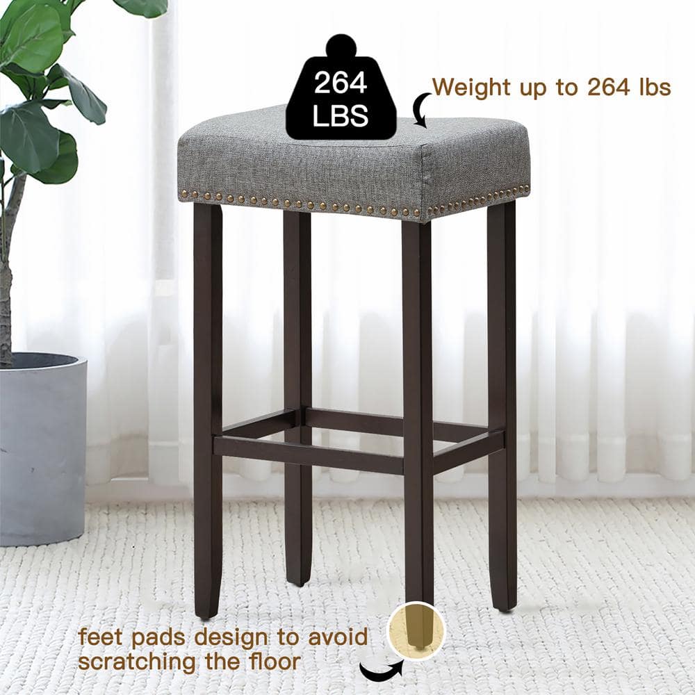 Gray 29'' Backless Saddle Wood Bar Stools Set of 4