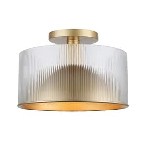 Quartz Serenade 12.5 in. 2-Light Gold Semi Flush Mount Ceiling Light with Clear Reeded Glass