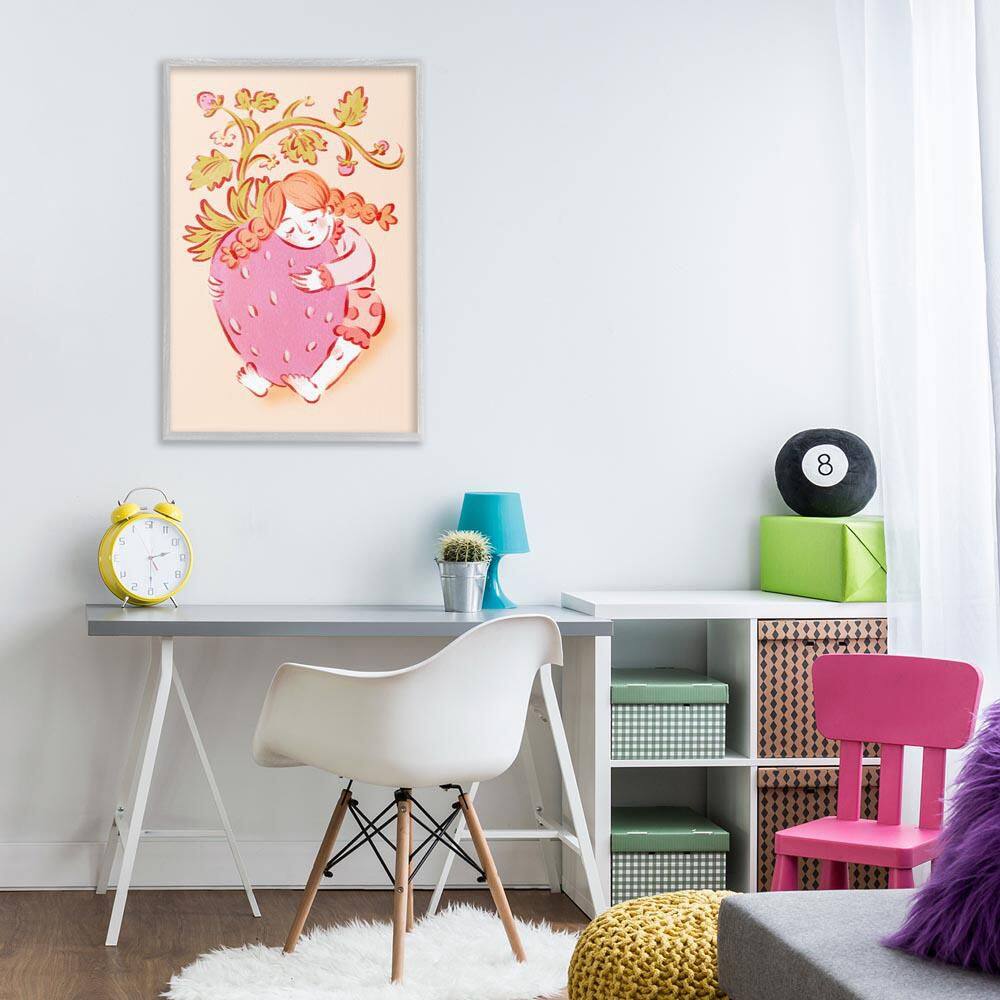 Girl Hugging Strawberry by Hannah Moren Gray Framed People Giclee Art Print 30 in. x 20 in. price history on PriceWatchPro