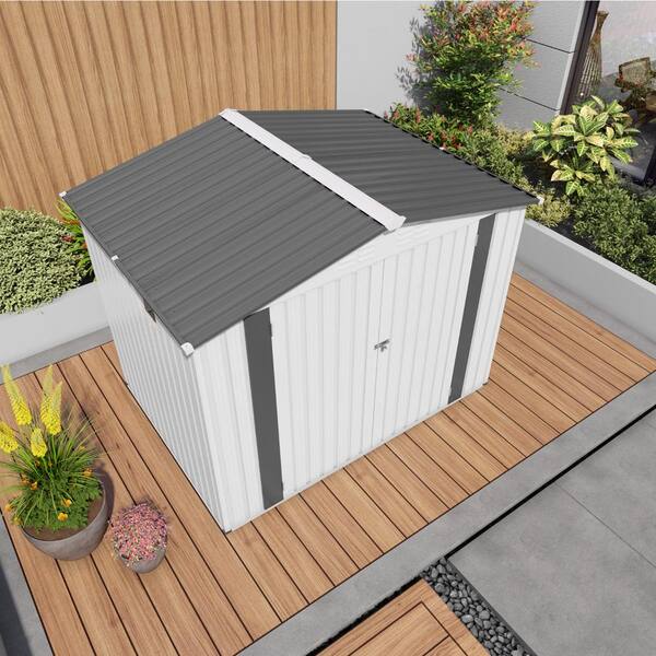 Tenleaf 8 ft. W x 6 ft. D White and Gray Metal Shed with Window