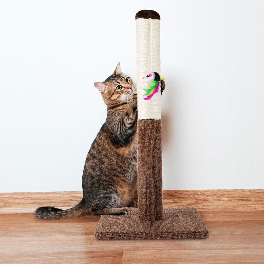 24.5 Inch Beige and Brown Sisal Cat Scratching Post with Carpet Base