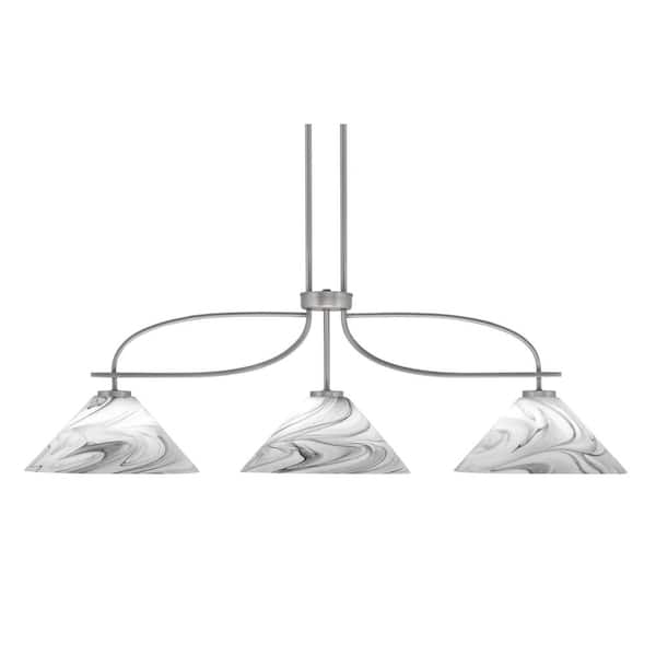 Unbranded Olympia 3-Light Graphite Billiard Light with 12 in. Onyx Swirl Glass Shades, No bulbs included