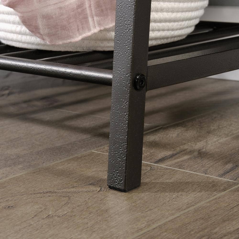 Sindoori Mango and Black Metal Entryway Bench with Hidden Storage