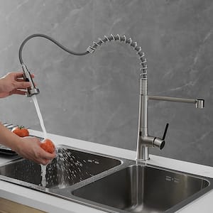 Single Handle Touchless Deck Mount Gooseneck Pull Down Sprayer Kitchen Faucet with Handles in Brushed Nickel