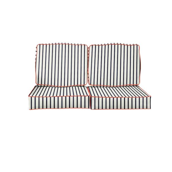 23 x 23.5 Sunbrella Lido Indigo and Melon Deep Seating Indoor/Outdoor Loveseat Cushion