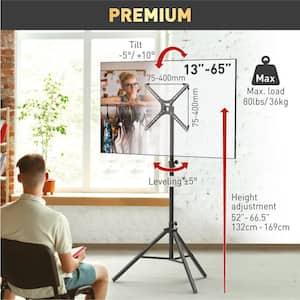 Barkan 13 in. to 65 in. Tilt Portable Tripod Floor Stand TV Mount Black Patented to Fit Various Screen Types