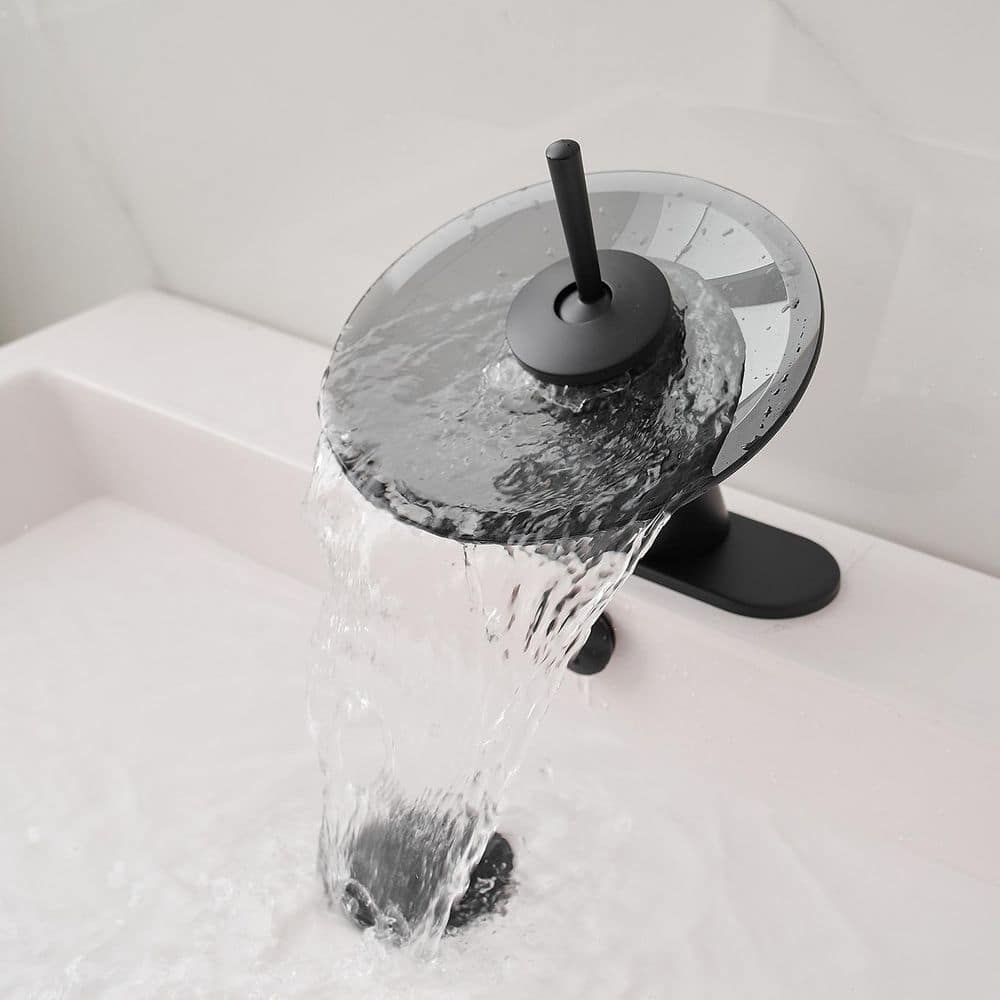 Matte Black Stainless Steel Waterfall Bathroom Faucet with Deck Plate