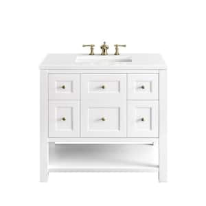 Breckenridge 36.0 in. W x 23.5 in. D x 34.2 in. H Bathroom Vanity in Bright White with White Zeus Quartz Top