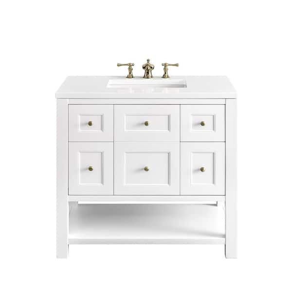 James Martin Vanities Breckenridge 36.0 in. W x 23.5 in. D x 34.2 in. H Bathroom Vanity in Bright White with White Zeus Quartz Top