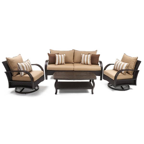 RST BRANDS Barcelo 4-Piece Motion Wicker Patio Deep Seating Conversation Set with Sunbrella Maxim Beige Cushions