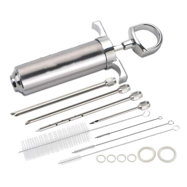 Stainless Steel Meat Injector Syringe Kit with 4 Marinade Needles for BBQ Grill Smoker, Large Capacity Turkey Injector