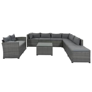 9-Piece Outdoor Wicker Patio Conversation Sofa Set with CushionGuard Gray Cushions for Poolside