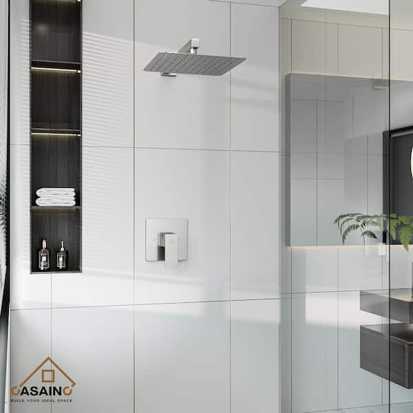 1-Spray Pattern with 1.8 GPM 10 in. with 1.8 GPM Wall Mount Square Fixed Shower Head in Brushed Nickel (Valve Included)