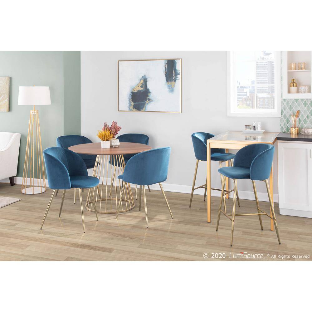 Mid-Century Blue Velvet Upholstered Arm Chair with Metal Legs