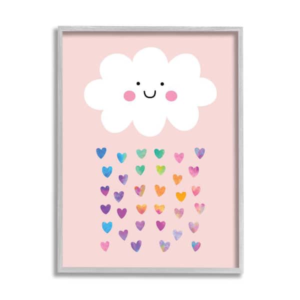 Stupell Industries "Raining Rainbow Hearts with Happy Cloud" by Seven Trees Design Framed Fantasy Wall Art Print 24 in. x 30 in.
