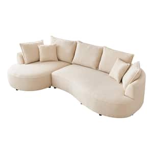 123 in. Rolled Arm 2-Piece Sherpa Fabric Upholstered Curved Sectional Sofa in. Beige with Toss Pillows