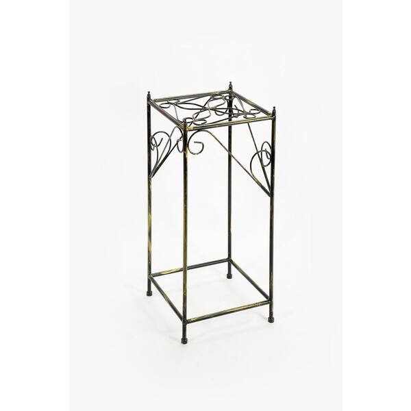 ORE International 28.54 in. Large Lattice Square Black/Gold Cast Metal Plant Stand
