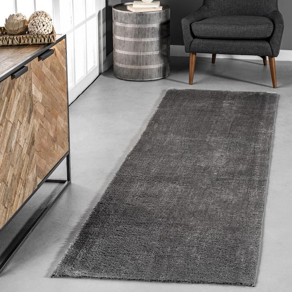 Loni Solid Machine Washable Shag Gray 3 ft. x 10 ft. Runner Rug
