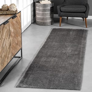 Loni Solid Machine Washable Shag Gray 3 ft. x 6 ft. Runner Rug