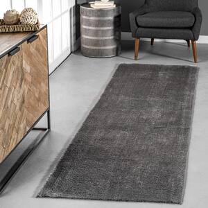 Loni Solid Machine Washable Shag Gray 3 ft. x 8 ft. Runner Rug