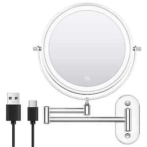 8 in. W x 8 in. H Lighted 7 x Magnifying Wall Makeup Mirror Round Rechargeable LED Wall Bathroom Makeup Mirror in Chrome