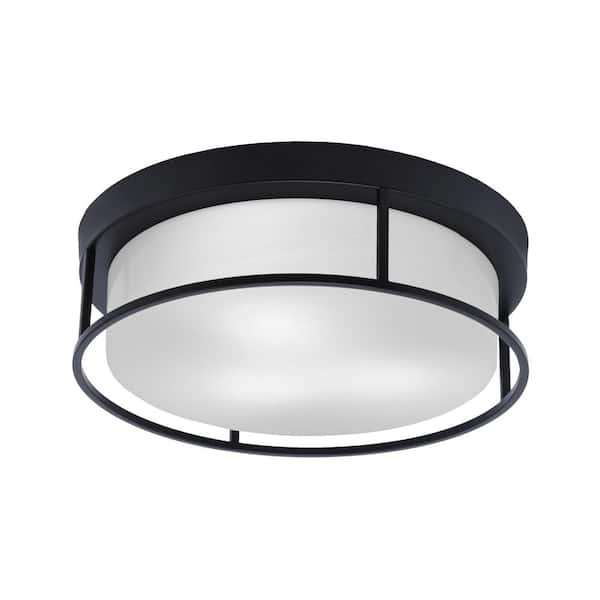 Unbranded Ashland 16 in. 3 Light Matte Black Flush Mount with White Marble Glass Shade No Bulbs Included