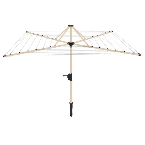 Mk2 Rotary Outdoor Clothesline in Bark Finish, 157 Feet Drying Space, with Clothespins, Bag and Protective Cover