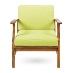 Acacia Wood Outdoor Patio Lounge Club Chair for Patio Garden with Green Cushions