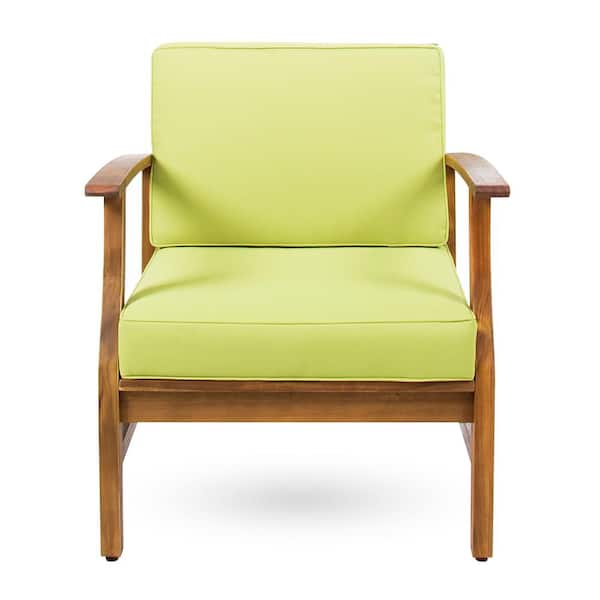 Unbranded Acacia Wood Outdoor Patio Lounge Club Chair for Patio Garden with Green Cushions