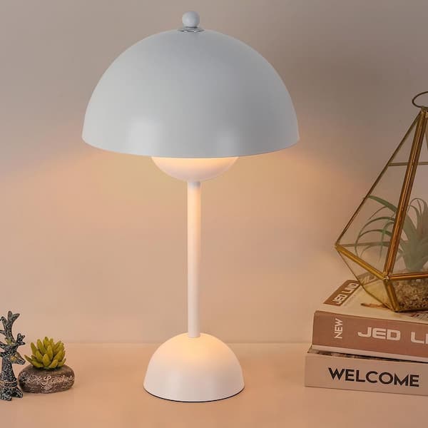 Zompoo Modern 13.4 in. 1-Light White Flowerpot Table Lamp for Living Room with Metal Shade, E26 Base, Not Include Blub