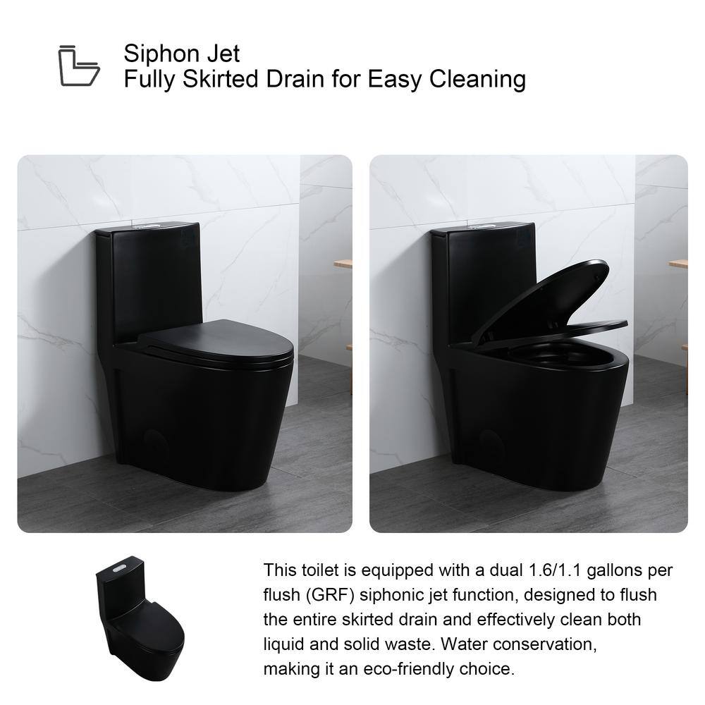 Matte Black Ceramic Elongated One-Piece Dual Flush Toilet