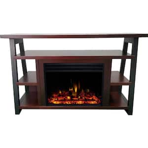 Industrial Chic 53.1 in. W Freestanding Electric Fireplace TV Stand in Mahogany with 5 Flame Colors
