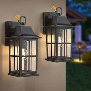 Hawaii 13 in. 1-Light Bronze Hardwired Outdoor Aluminum Lantern Sconce with Dusk to Dawn No Bulbs Included (2-Pack)