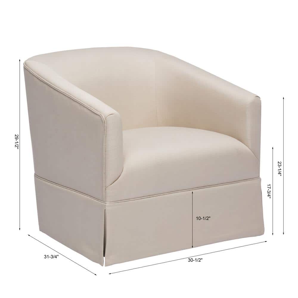 Elm Traditional Linen Barrel Swivel Accent Chair with Wood Skirt
