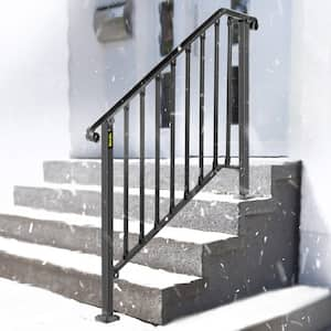 3 ft. Handrails for Outdoor Steps Fit 3 or 4 Steps Outdoor Stair Railing Wrought Iron Handrail with baluster, Black