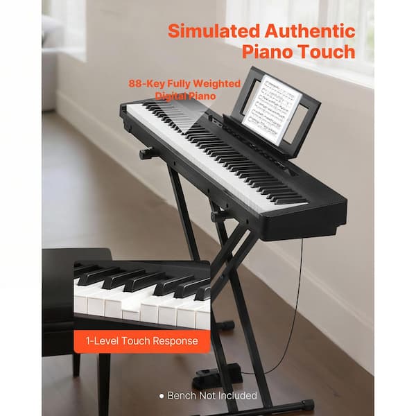 SKYSHALO Weighted Digital Piano, Black, 88-Keys Fully Weighted, Electric Piano Dual Keyboard and Speakers with Sustain Pedal