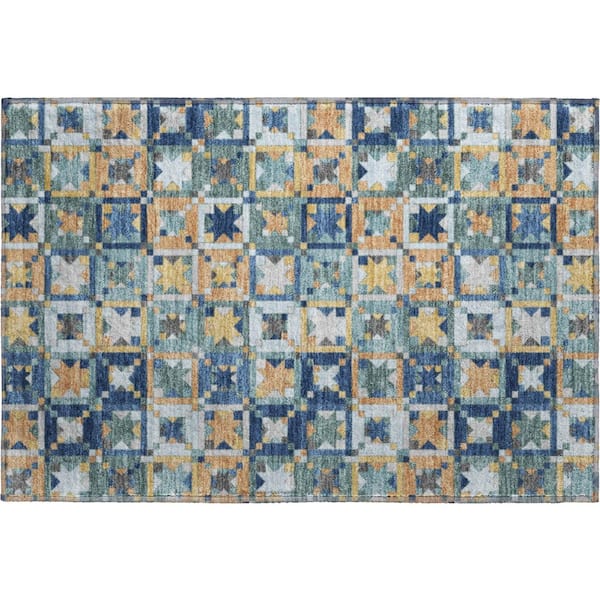 Mayfield Premium Machine Washable Abstract AMF2553 Teal 3 ft. x 4 ft. Area Rug