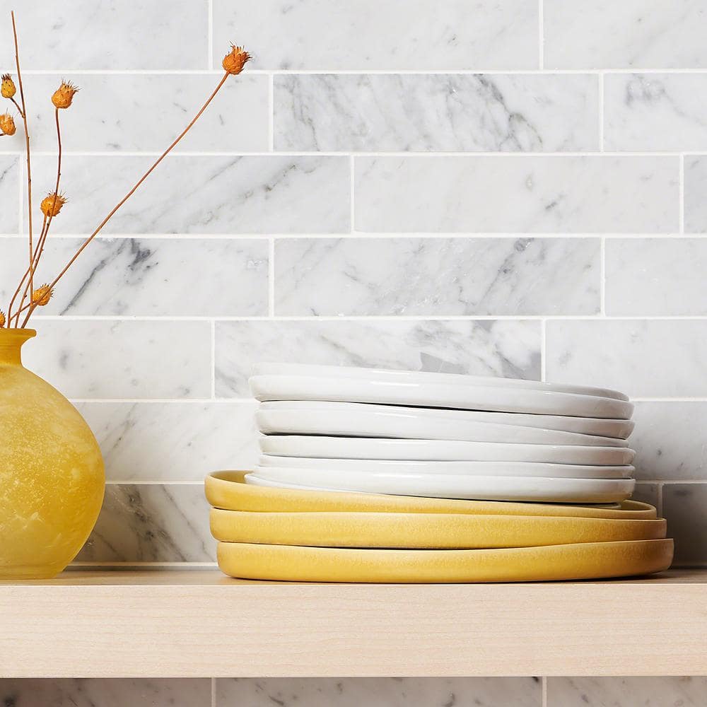 Carrara White 2x8 Honed Marble Subway Tile