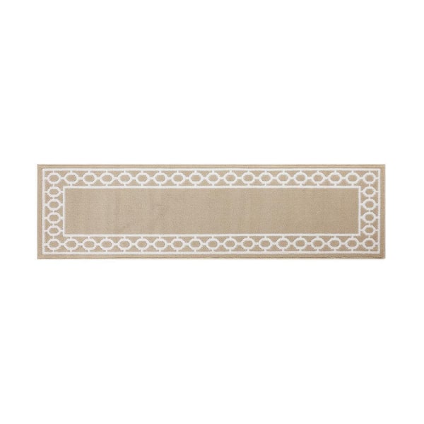 Machine Washable Non-Skid Beige /White  2.2 ft. x 8 ft. All Loop Tufted Area Rug