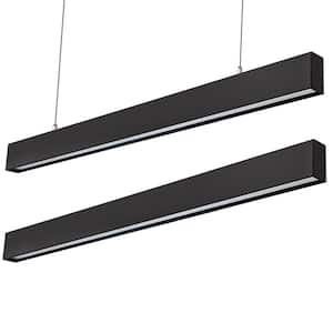 4 ft. 50-Watt Integrated LED Dimmable Black Up and Down Pendant Shop Light for Office, Dining Room, Restaurant (2-Pack）