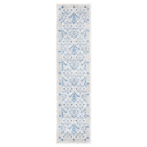 Brentwood Ivory/Blue 2 ft. x 8 ft. Geometric Floral Border Runner Rug
