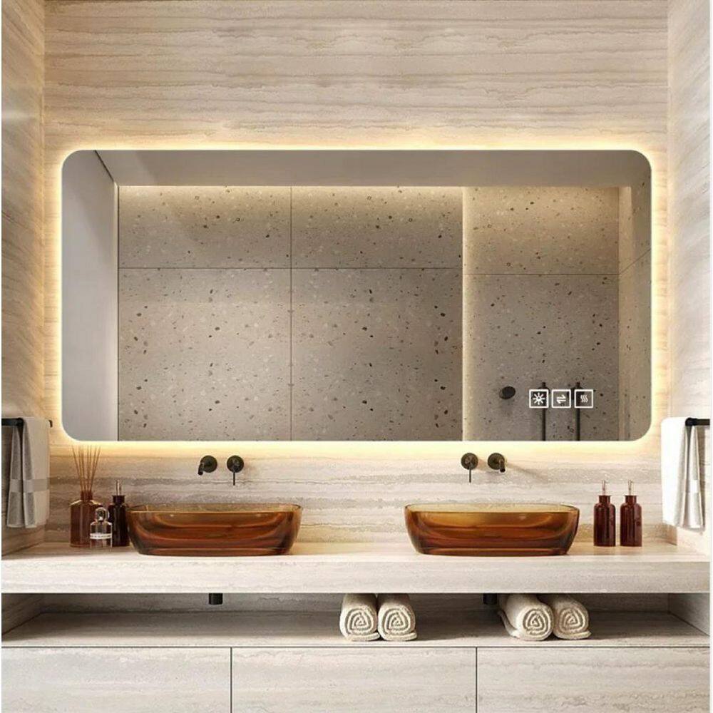 48 in. W x 24 in. H Rectangular Frameless Dimmable Three-color LED Light Wall Bathroom Vanity Mirror in Silver price history on PriceWatchPro