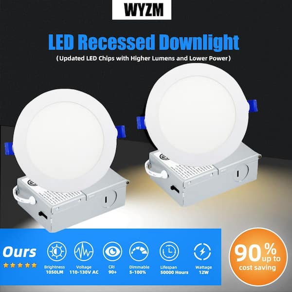 WYZM 12-Pack of 6 in. Integrated LED Recessed Ceiling Downlight 1050 ...