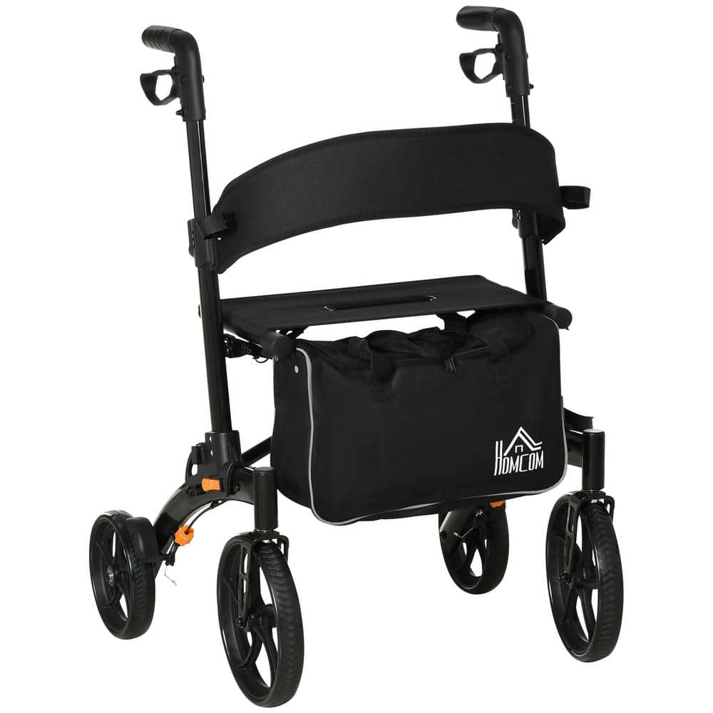 HOMCOM Black Aluminum Rollator Walker with 10'' Wheels, Seat and ...