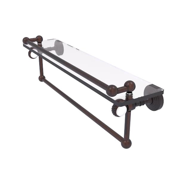 Allied Brass Pacific Grove 22 in. W x 6.8 in. H x 5.5 in. D Glass Rectangular Shelf in Venetian Bronze w/ T. Bar and Twist Accents