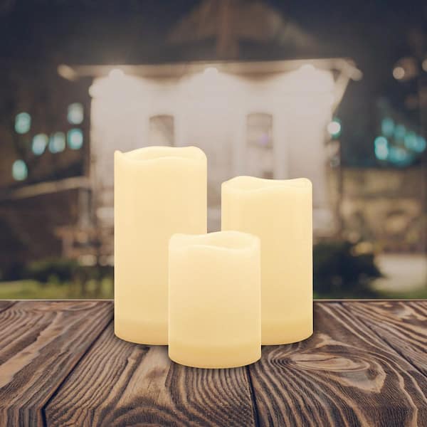 LUMABASE Outdoor Solar Powered White LED Candles - Set of 3 29103