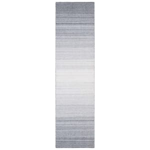 Kilim Dark Grey/Ivory 2 ft. x 9 ft. Gradient Striped Runner Rug